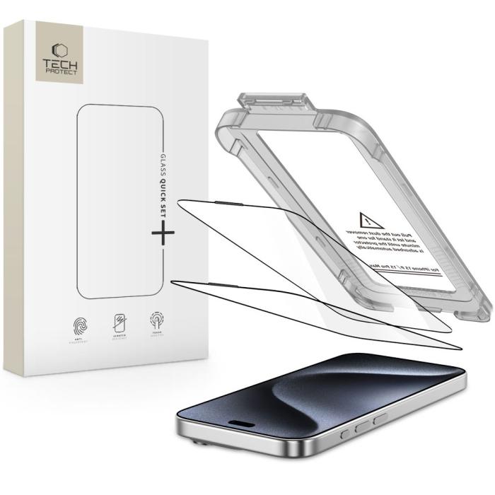 Bild 1, Tech-Protect iPhone 15 Pro 2-PACK Skärmskydd Quick Set+ Svart