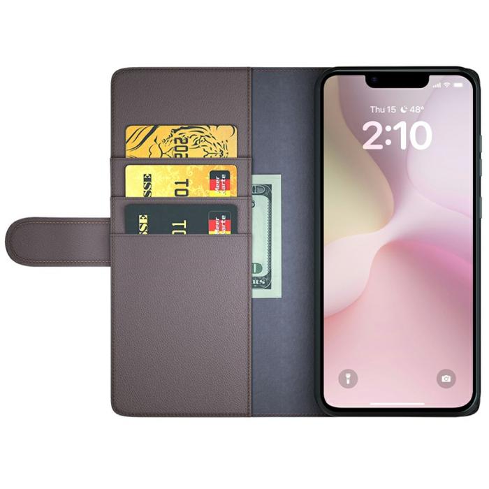Bild 2, iPhone 17e / 16e Fodral Premium Äkta Läder Brun