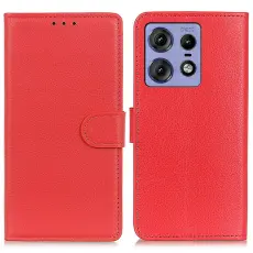 Motorola Edge 50 Pro 5G Fodral Litchi L&auml;der R&ouml;d