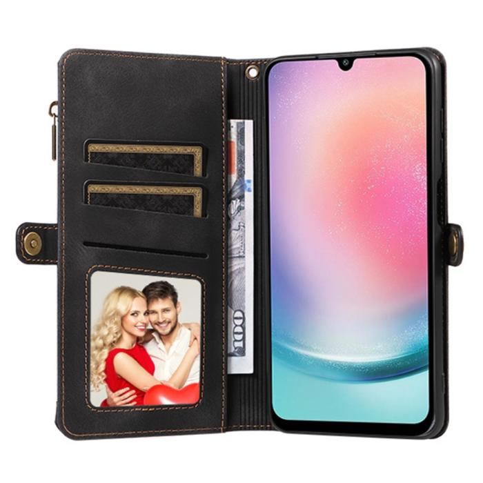 Bild 2, Galaxy A25 5G Fodral Multifunktionell Flerkort Läder Svart
