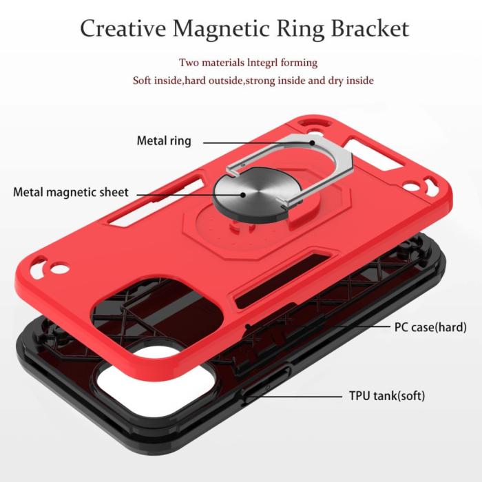 Bild 3, iPhone 13 Mini - Armor Ring Skal Med Magnetplatta - Blå