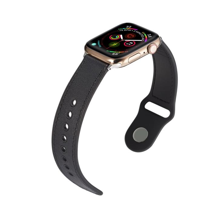 Bild 2, Äkta Läder Armband Apple Watch 42/44/45/49 mm Svart