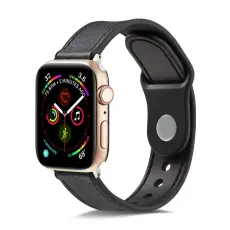 &Auml;kta L&auml;der Armband Apple Watch 42/44/45/46/49 mm Svart