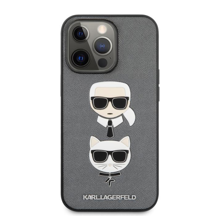 Bild 2, Karl Lagerfeld iPhone 13 Pro Max Skal Karl & Choupette PU Saffiano Silver/Grå