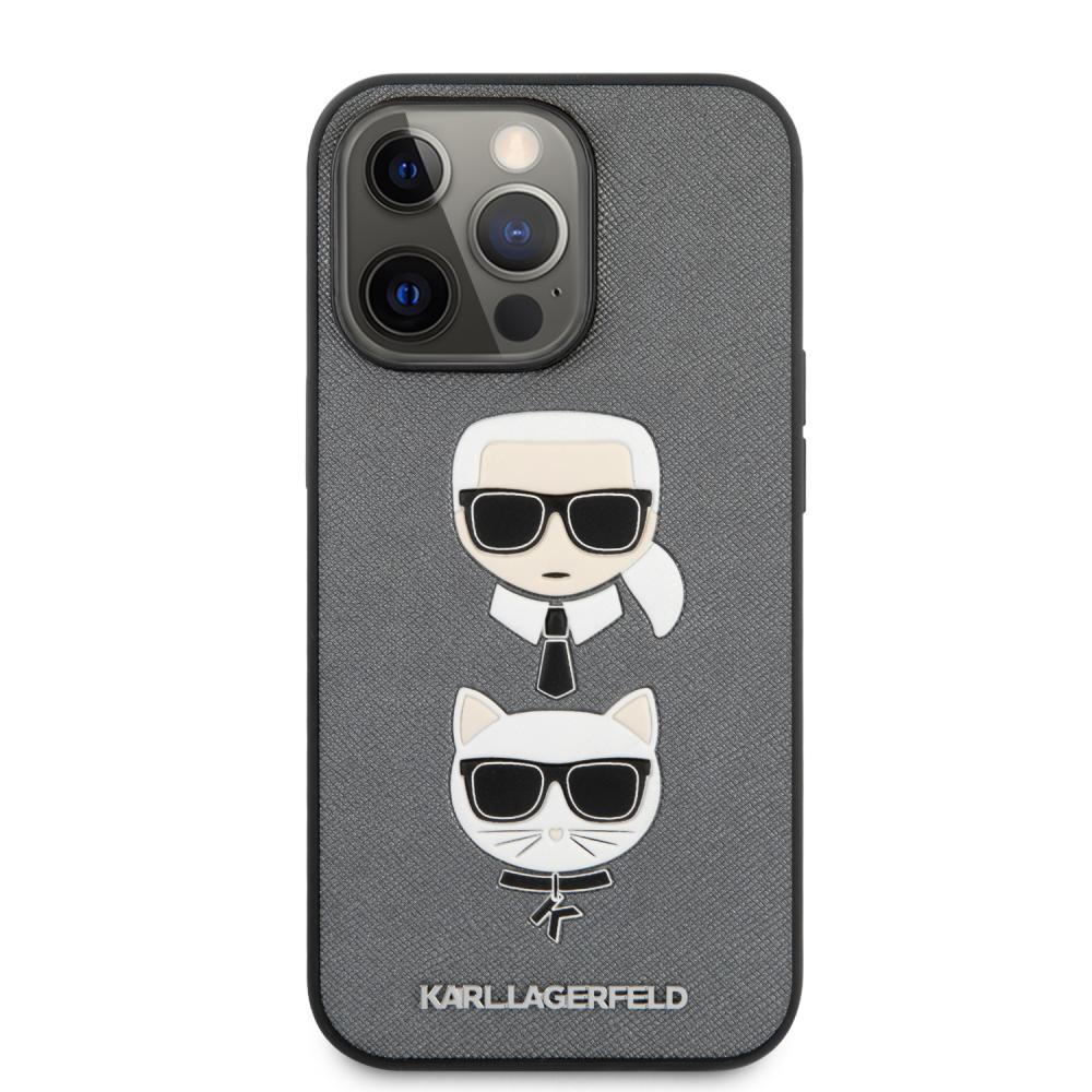 Karl Lagerfeld iPhone 13 Pro Max Skal Karl & Choupette PU Saffiano Silver/Grå