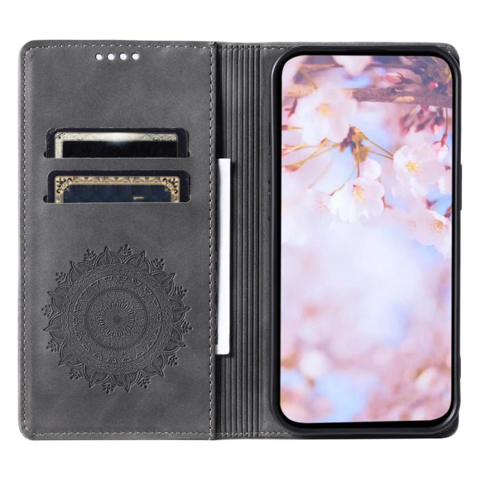 Bild 2, Samsung Galaxy S24 Plus Fodral Flip Mandala Läder Grå