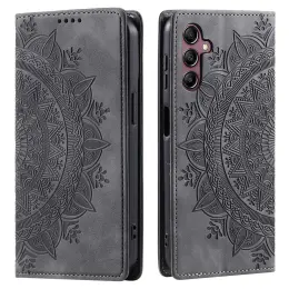 Samsung Galaxy S24 Plus Fodral Flip Mandala Läder Grå