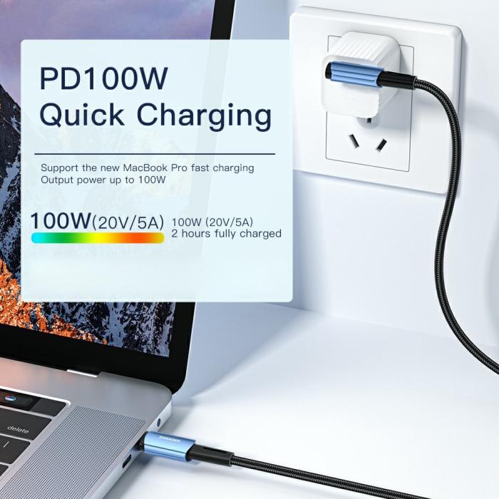 Bild 3, ESSAGER 1m 100W PD USB-C - USB-C Elbow Laddningskabel Svart