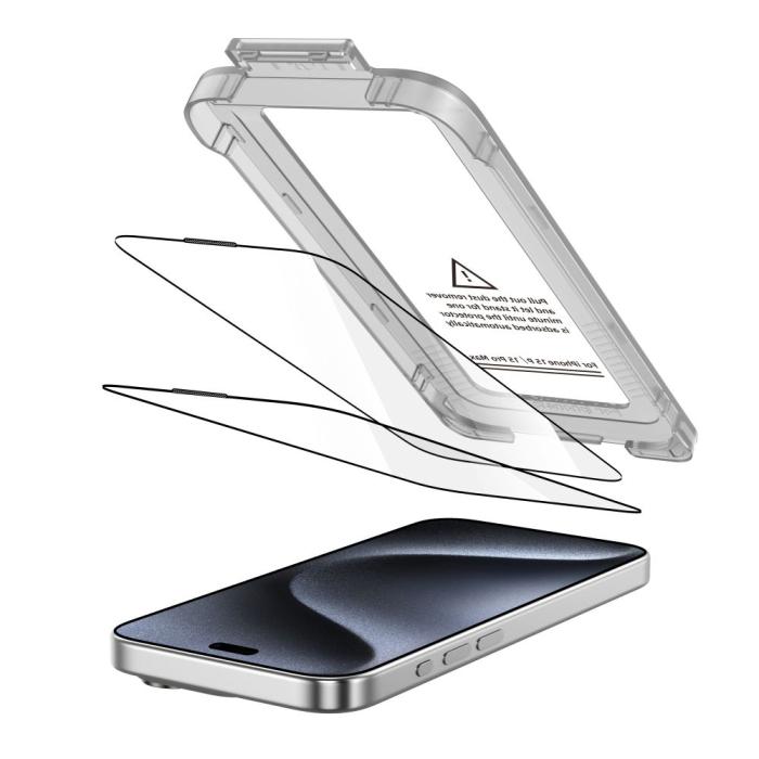Bild 2, Tech-Protect iPhone 15 Pro 2-PACK Skärmskydd Quick Set+ Svart
