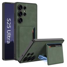 GKK Galaxy S25 Ultra Skal Med Kortfack/Kickstand L&auml;der Gr&ouml;n