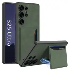 GKK Galaxy S25 Ultra Skal Med Kortfack/Kickstand L&auml;der Gr&ouml;n