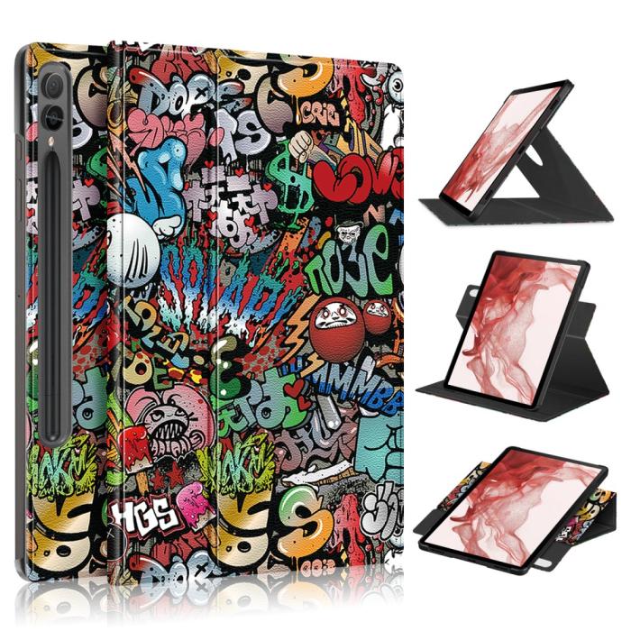 Bild 1, Galaxy Tab S9 Plus Fodral 360° Rotation Läder Graffiti
