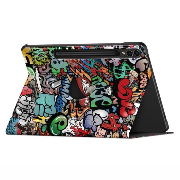 Bild 3, Galaxy Tab S9 Plus Fodral 360° Rotation Läder Graffiti