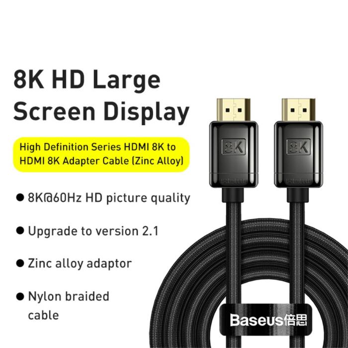 Bild 2, Baseus 3m 8K HD 60Hz HDMI - HDMI Nylon Kabel Svart
