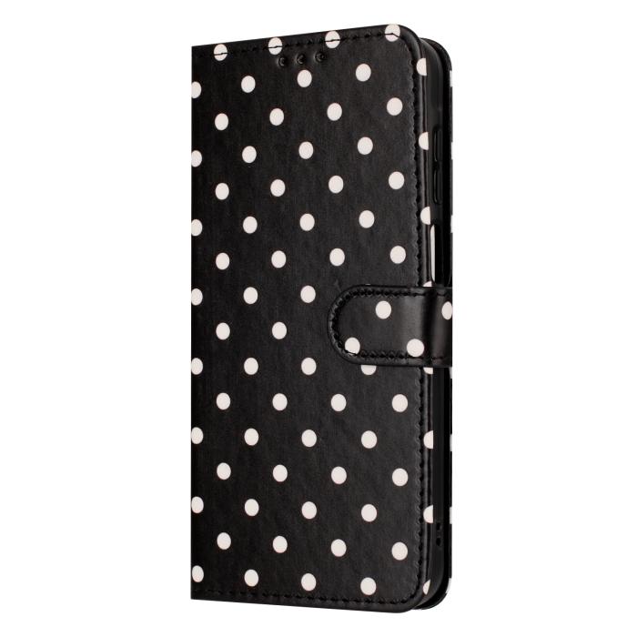 Bild 4, Motorola Edge 70 Fodral Polka Dot Läder Svart / Vit