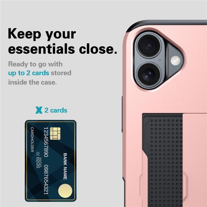 Bild 2, iPhone 17 Skal Hybrid Med Kortfack Rosa
