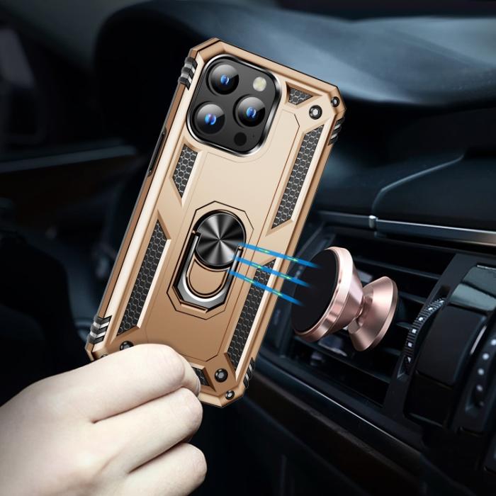 Bild 6, iPhone 15 Pro Skal Hybrid Armor Ring Guld
