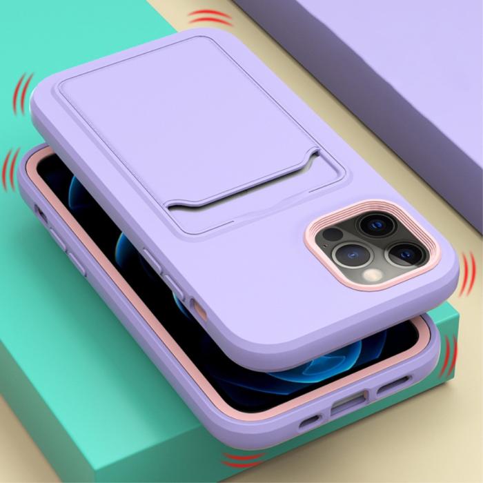 Bild 2, iPhone 13 Mini - Hybrid Skal Med Kortfack - Lila/Rosa