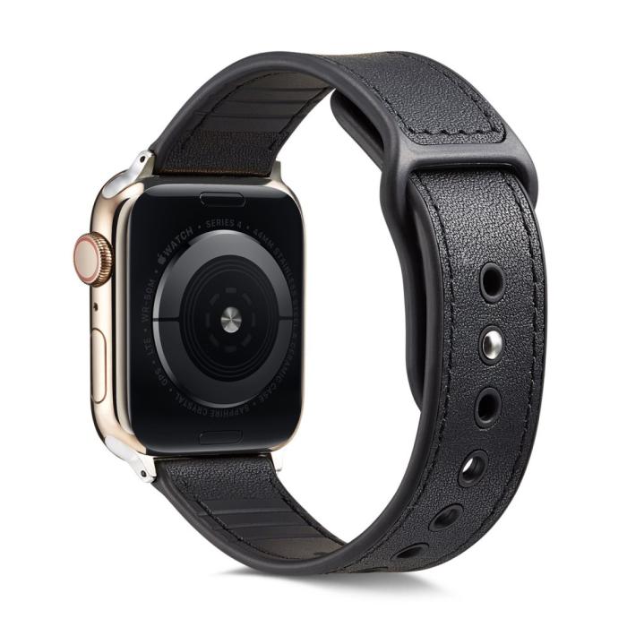 Bild 3, Äkta Läder Armband Apple Watch 42/44/45/49 mm Svart