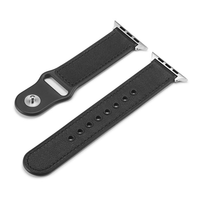 Bild 4, Äkta Läder Armband Apple Watch 42/44/45/49 mm Svart