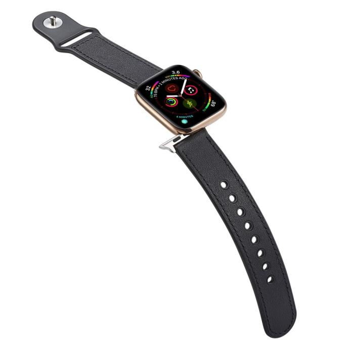 Bild 5, Äkta Läder Armband Apple Watch 42/44/45/49 mm Svart
