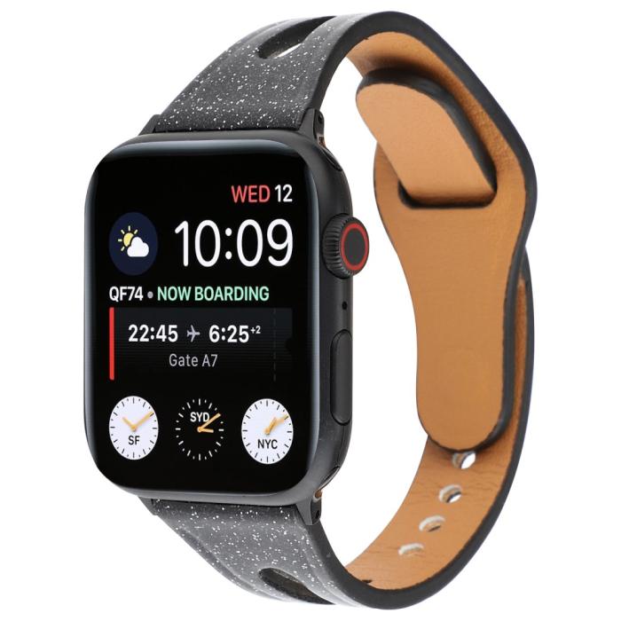 Bild 1, Äkta Läderarmband Apple Watch 41/40/38 mm - Svart