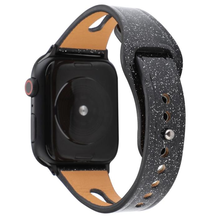 Bild 2, Äkta Läderarmband Apple Watch 41/40/38 mm - Svart
