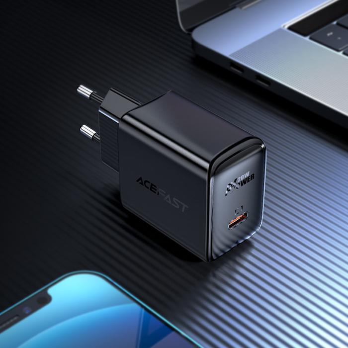 Bild 3, Acefast 20W PD USB-C Snabbladdare Väggladdare Svart