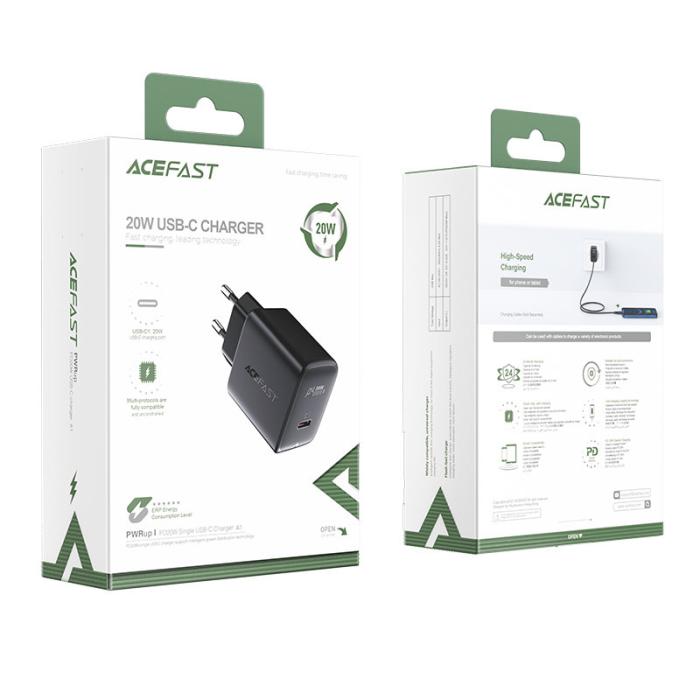 Bild 6, Acefast 20W PD USB-C Snabbladdare Väggladdare Svart