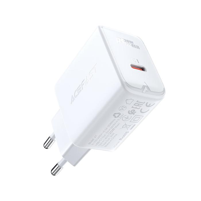 Bild 2, Acefast 20W PD USB-C Snabbladdare Väggladdare Vit