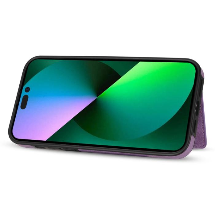 Bild 4, iPhone 15 Skal Läder Med Plånboksfunktion Lila