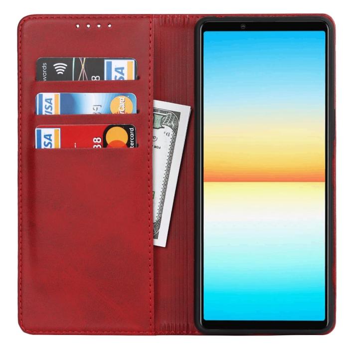 Bild 2, Sony Xperia 10 IV Fodral Flip Läder Röd