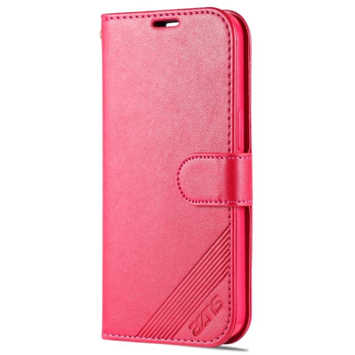 Bild 2, AZNS iPhone 14 Fodral Läder Röd/Rosa