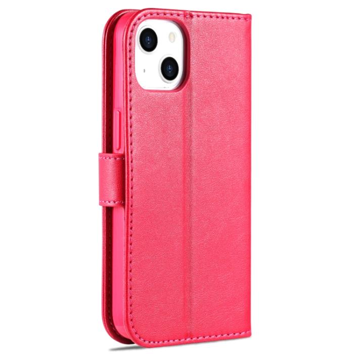 Bild 3, AZNS iPhone 14 Fodral Läder Röd/Rosa