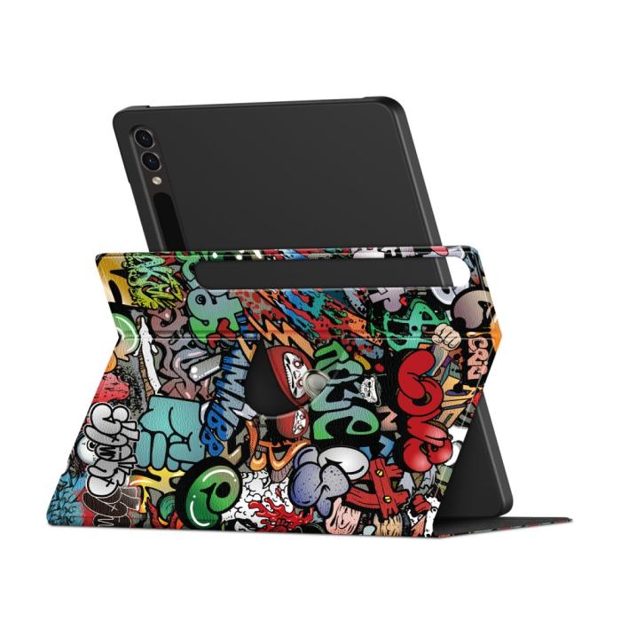 Bild 4, Galaxy Tab S9 Plus Fodral 360° Rotation Läder Graffiti