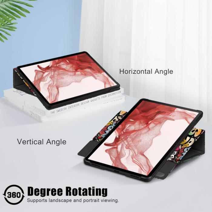 Bild 6, Galaxy Tab S9 Plus Fodral 360° Rotation Läder Graffiti
