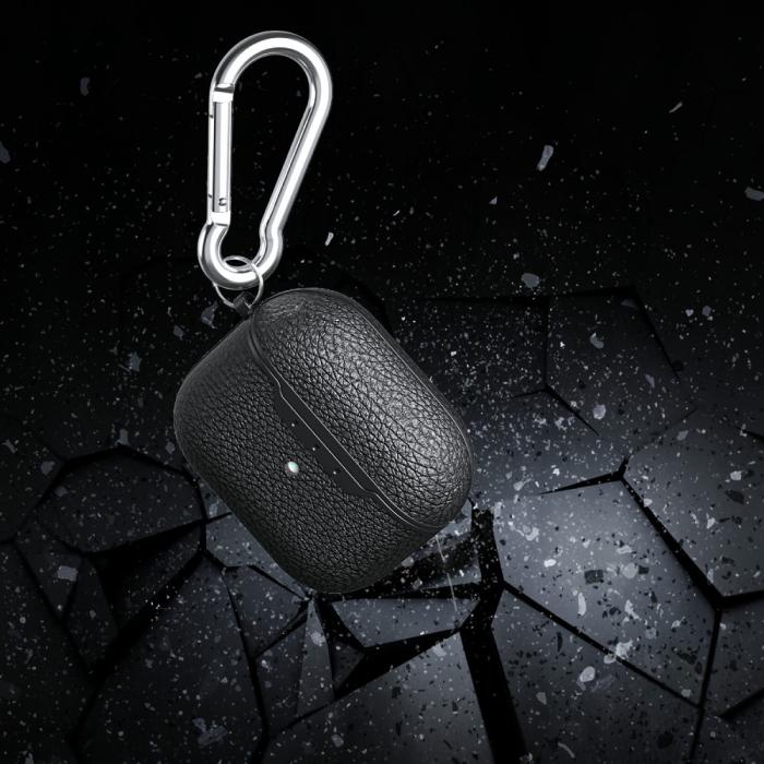 Bild 2, AirPods 3 Skal TPU Litchi Textur Karbinhake Blå