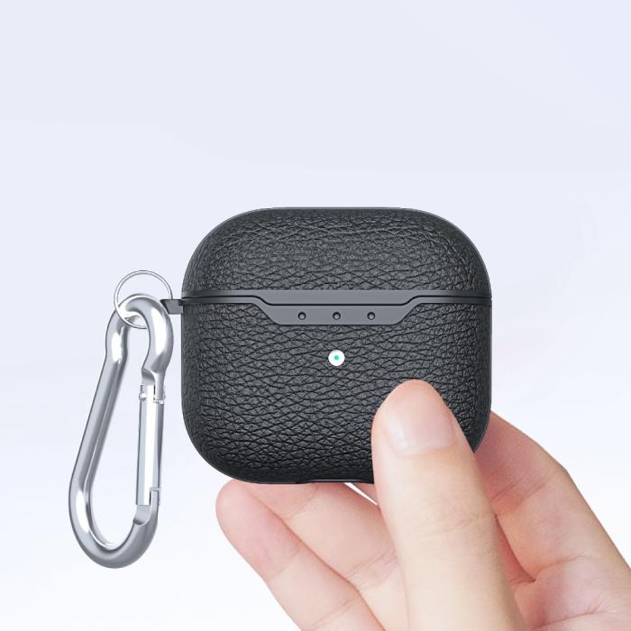 Bild 4, AirPods 3 Skal TPU Litchi Textur Karbinhake Blå