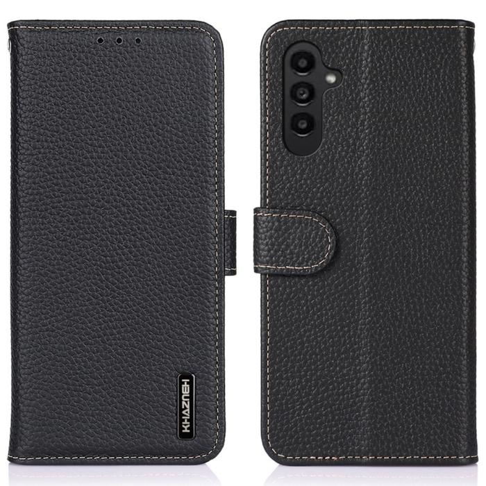 Bild 1, KHAZNEH Galaxy A14 4G/5G Fodral Litchi Äkta Läder Svart