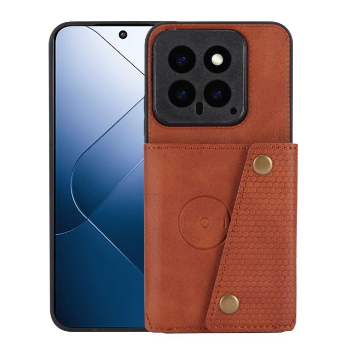 Bild 1, Xiaomi 14 Skal Läder Med Kortfack Och Magnet Brun