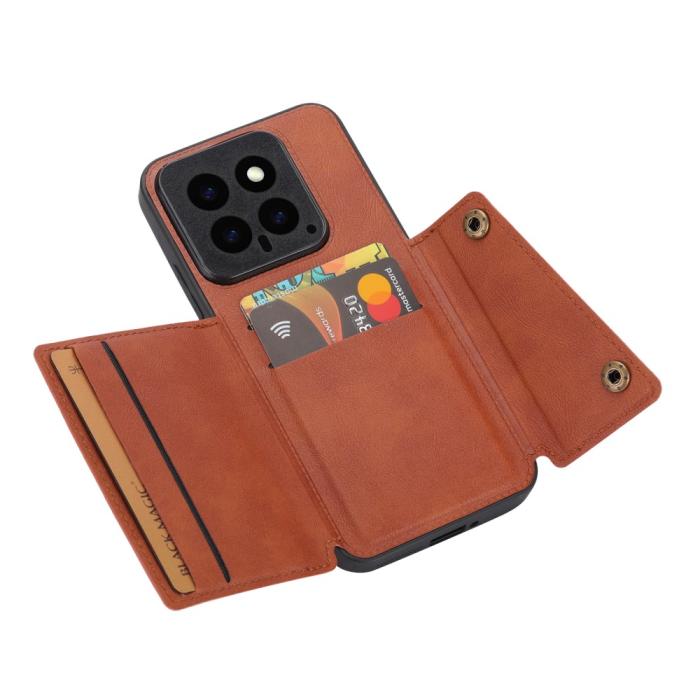 Bild 2, Xiaomi 14 Skal Läder Med Kortfack Och Magnet Brun