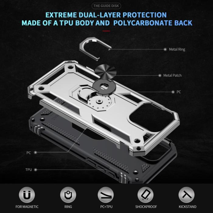Bild 5, iPhone 16 Pro Max Skal Shockproof Hybrid Ring Silver