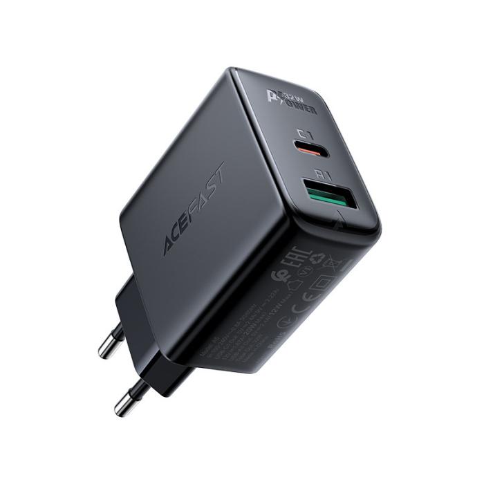 Bild 2, Acefast 32W PD PPS QC USB-C / USB-A Väggladdare Svart
