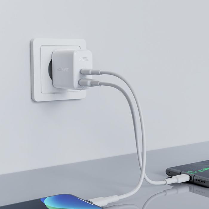 Bild 2, Acefast 32W PD PPS QC USB-C / USB-A Väggladdare Vit