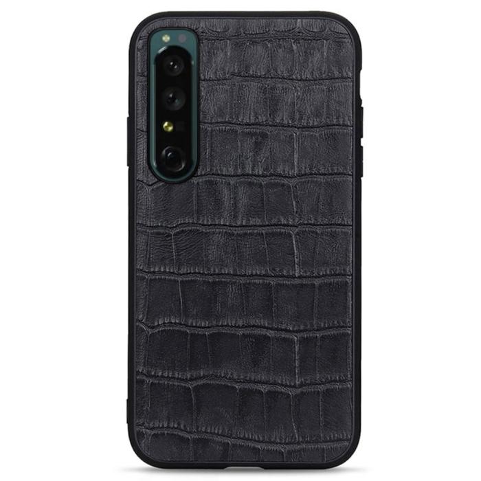 Bild 1, Sony Xperia 1 IV Skal Äkta Läder Krokodil Textur Svart
