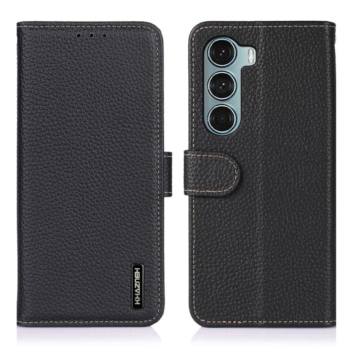 Bild 1, KHAZNEH Motorola Moto G200 Fodral Litchi Äkta Läder Svart