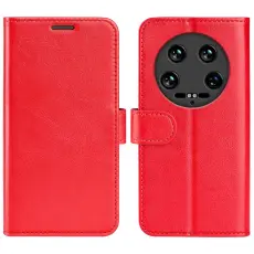Xiaomi 14 Ultra Fodral Crazy Horse L&auml;der R&ouml;d