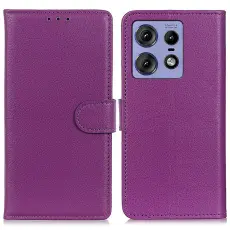 Motorola Edge 50 Pro 5G Fodral Litchi L&auml;der Lila