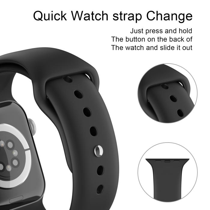 Bild 4, Apple Watch 42/44/45/49 mm Silikon Armband (M/L) Svart