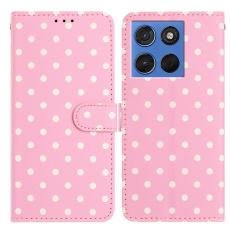 Motorola Edge 70 Fodral Polka Dot L&auml;der Rosa / Vit